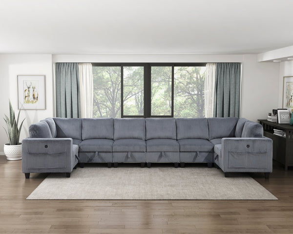 English Elm 8-Piece Modular Sectional Sofa with Hidden Storage, Side Pockets & Charging Ports in Corduroy Fabric Dark Gray 26 L x 29 W x 15.75 H B011S01083
