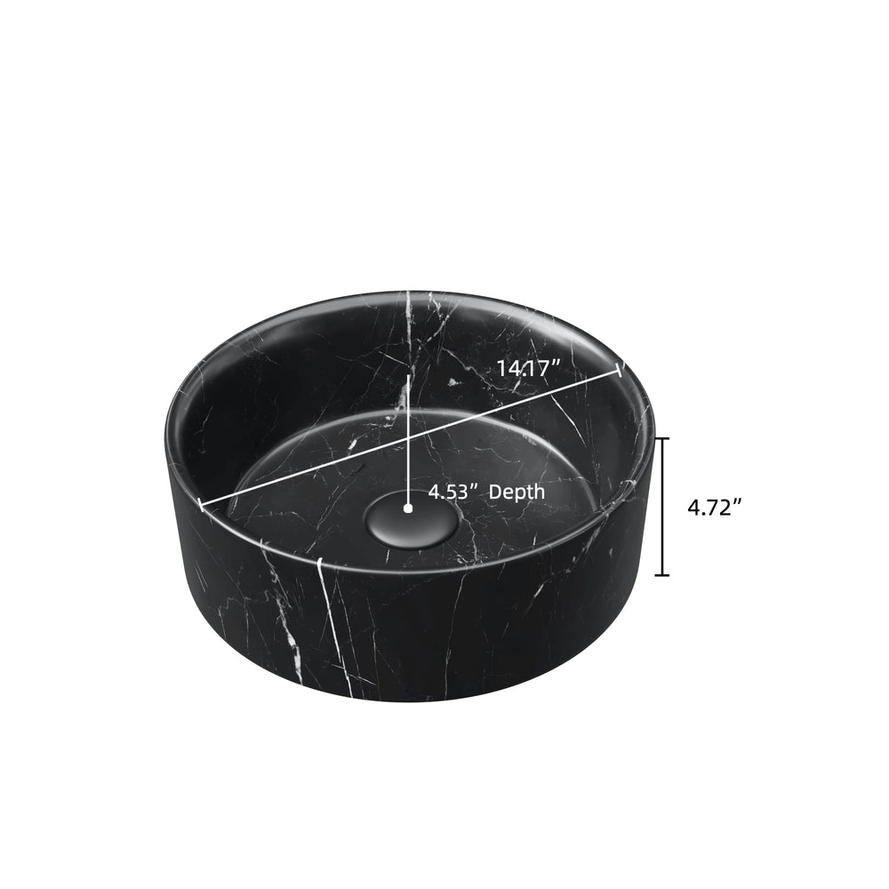 English Elm 14'' Bathroom Round Ceramic Sink - Elegant Matte Black With Stone Pattern, Durable & Stylish Design W2615P279358