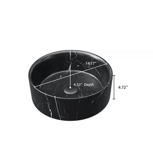 English Elm 14'' Bathroom Round Ceramic Sink - Elegant Matte Black With Stone Pattern, Durable & Stylish Design W2615P279358