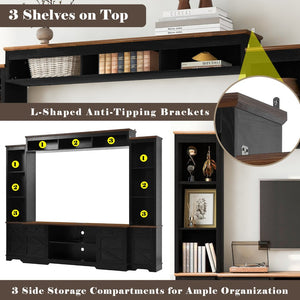 English Elm U-can Farmhouse Wall Unit with Barn Doors Built-in Power Outlets and Open Shelving Black+Brown SJ000154AAB