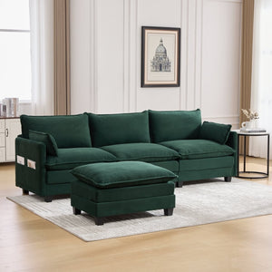 English Elm United We Win Modular Corduroy Sectional with Ottoman Low Profile Living Room Couch Emerald W1568S00257