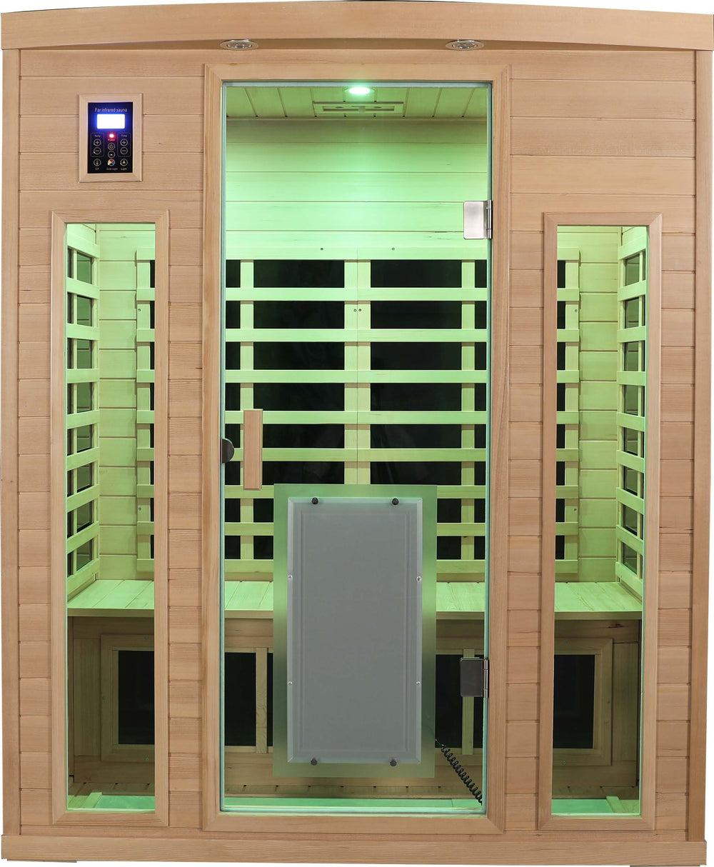 English Elm Low Emf Three-Person Far Infrared Sauna Room With Bluetooth, Mood Lights & Safety Features For Home Spa W1149P369614