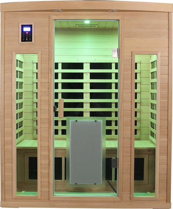 English Elm Low Emf Three-Person Far Infrared Sauna Room With Bluetooth, Mood Lights & Safety Features For Home Spa W1149P369614