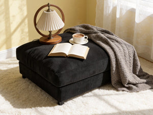 English Elm Corduroy Ribbed Upholstered Ottoman Plush Footrest or Extra Seating for Living Rooms Black B2748P483333