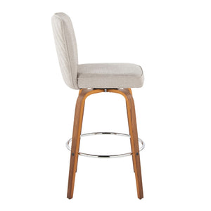 English Elm Fixed-height Swivel Barstools Mid-century Walnut Bentwood Frame Grey Upholstered Set Beige B202S01923
