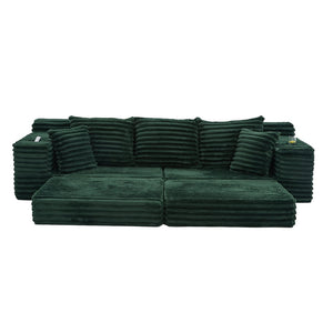 English Elm Oversized Corduroy Cloud Couch Convertible Sleeper Sofa with Memory Foam Seating Emerald W395S00120