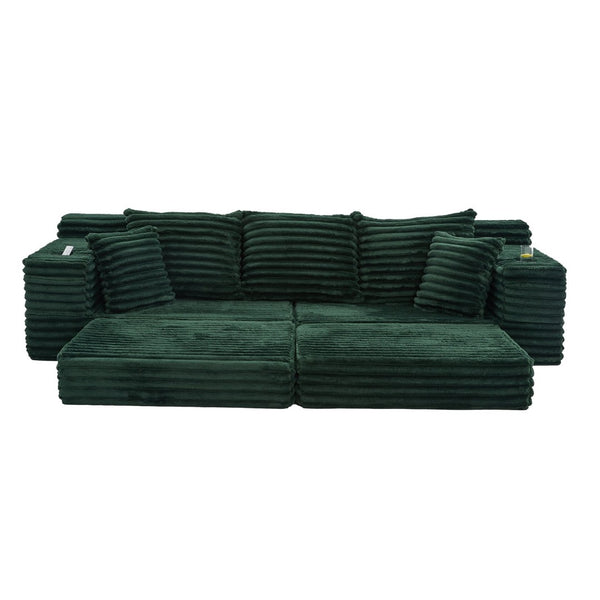 English Elm Oversized Corduroy Cloud Couch Convertible Sleeper Sofa with Memory Foam Seating Emerald W395S00120