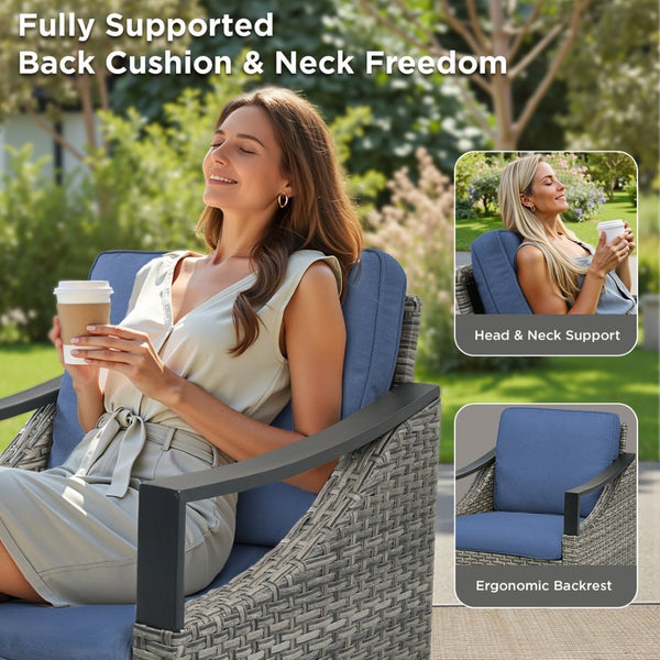 English Elm Outdoor Pe Wicker Lounge Chair Set of 2 with Deep Cushioned Seats for Patio Decks Blue T3773P416060