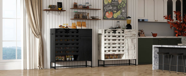 English Elm 44.3"Farmhouse Rustic Sideboard Cabinet with Arched Lattice Doors, Drawer & Open Shelves, White Vintage W2977P338333
