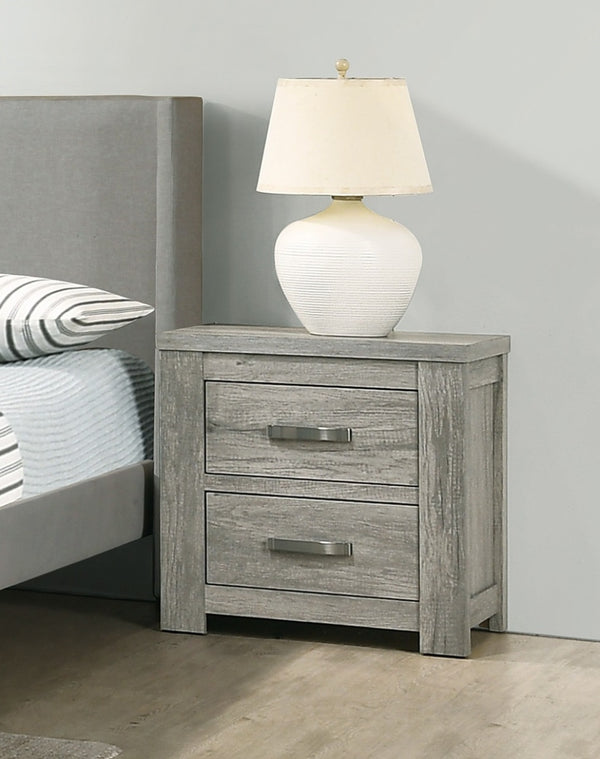 English Elm Bedroom Rustic Light Grey Nightstand 1pc – Simple 2-Drawer Pine Bedside Table, 24"x17"x25" Stylish Storage B011P236769