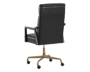 Sunpan Collin Office Chair - Stylish Bovine Leather with Elegant Iron Frame for Modern Workspace Comfort Brushed Gold, Brown, Cortina Black Leather