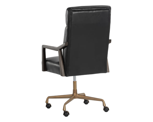 Sunpan Collin Office Chair - Stylish Bovine Leather with Elegant Iron Frame for Modern Workspace Comfort Brushed Gold, Brown, Cortina Black Leather