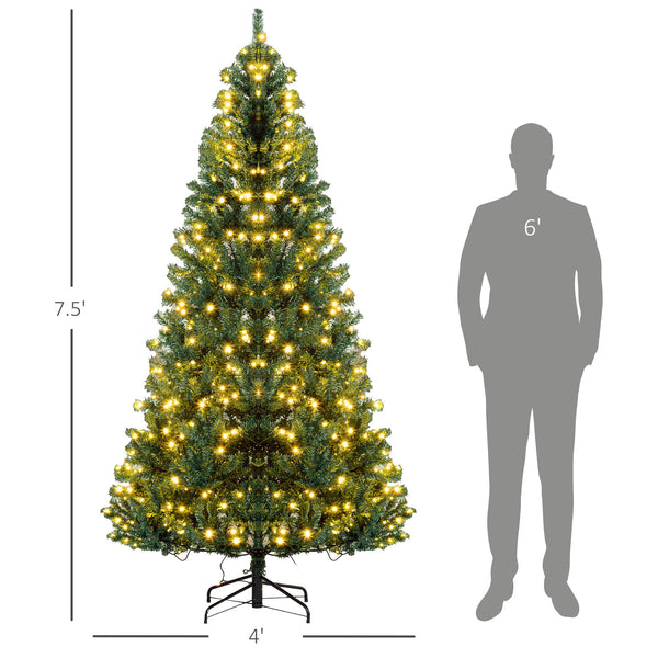 English Elm Homcom 7.5' Douglas Fir Prelit Christmas Tree With 500 Leds, Realistic Branches, Easy Setup & Storage W2225P249691