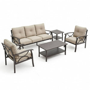 English Elm 5-piece Outdoor Conversation Set with Steel Frame Weather Resistant Cushions Patio Seating Beige B082S00122