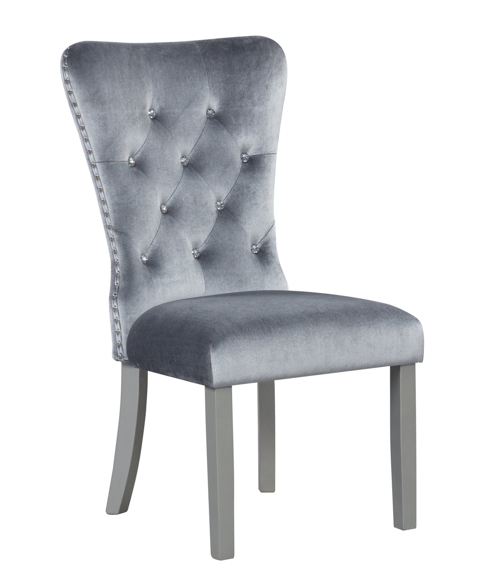 English Elm Geneva Grey Upholstered Side Chair with Jewel Tufted Back, Chrome Nailheads & Silver Champagne Legs B078P301572