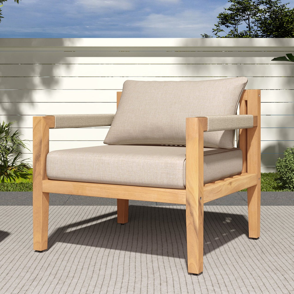English Elm Christopher Knight Home® - Acacia Wood Leisure Chair With Beige Rope – Spacious, Weather-Resistant & Stylish For Outdoor Comfort N769P326314T