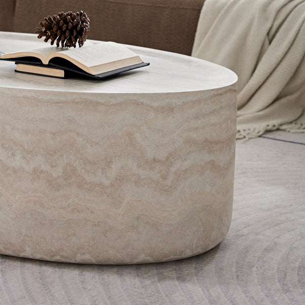 English Elm Modern Oval Travertine Coffee Table Low Profile Fiberglass Living Room Accent W2085P391862