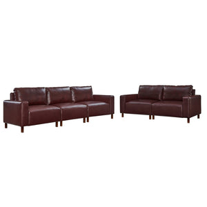 English Elm Luxury Mid-century Modern Faux Leather Sofa and Loveseat Set for Living Rooms Burgundy W1097S00259