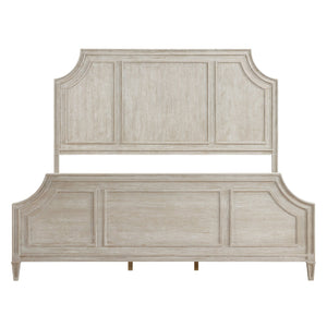English Elm Traditional Leander Queen Bed Light Brown Oak Veneer Curved Frame Picture Molding Elegant Bedroom Statement B011S01105