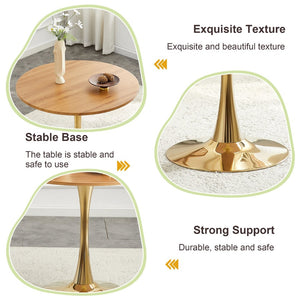 English Elm Round Faux Marble Tulip Pedestal Dining Table Mid Century Modern for Small Bistro Spaces Gold,Wood W2920P401552