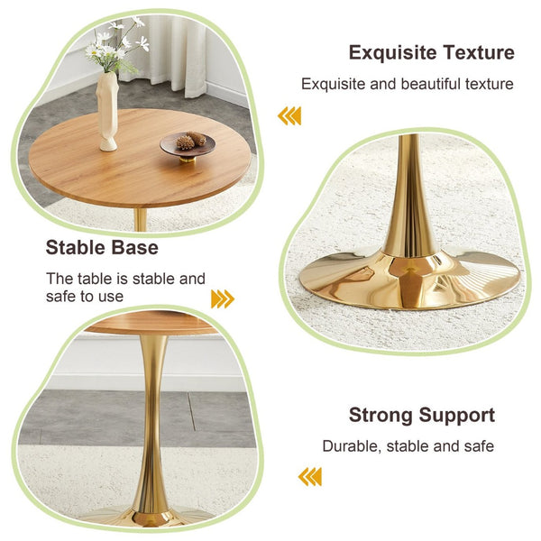 English Elm Round Faux Marble Tulip Pedestal Dining Table Mid Century Modern for Small Bistro Spaces Gold,Wood W2920P401552