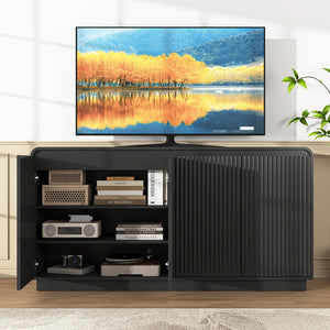 English Elm Black Fluted Wave Door Media Console with Built-in Power Outlet and Adjustable Shelving Black W409P452057