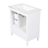 English Elm 30" Bathroom Vanity With Sink, Bathroom Cabinet With A Door, Three Drawers, Solid Wood Legs & Mdf Board, Adiustable Foot Pads, White