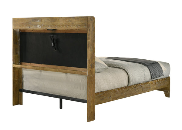 English Elm Garcia Upholstered Queen Bed Aspen Brown Fabric Headboard with Built-in Usb Charging B2756S00025