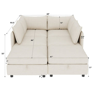 English Elm Modular Sectional Sofa with Under Seat Storage Converts to Sleeper for Living Room Beige W680S00136