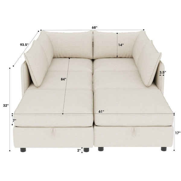 English Elm Modular Sectional Sofa with Under Seat Storage Converts to Sleeper for Living Room Beige W680S00136