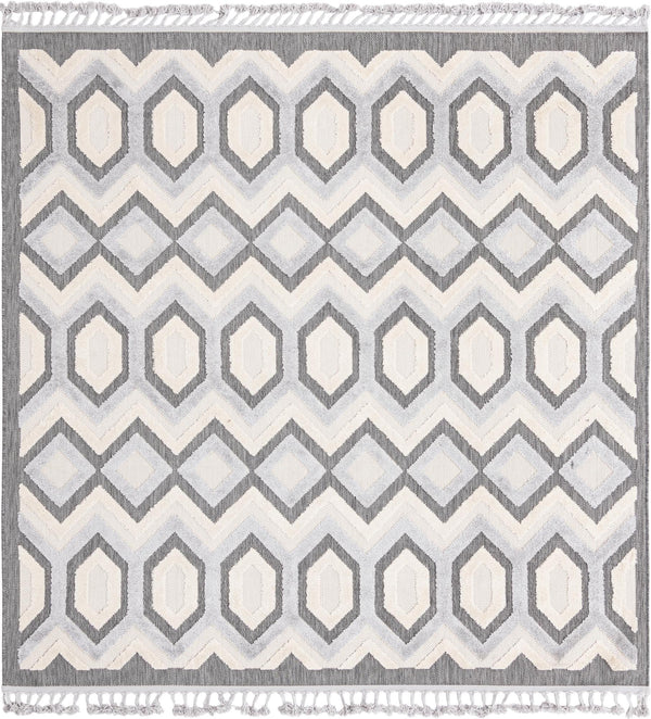 Unique Loom Arlo JJ Machine Made Tribal Rug Charcoal, Ivory/Gray 7' 10" x 7' 10"