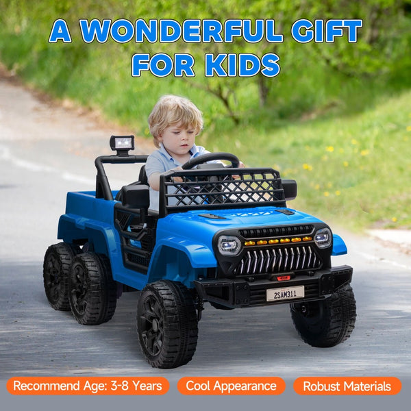 English Elm Qaba 12v Four Motor Kids Electric Ride on Truck with Trailer and Parent Remote Light Blue W2225P249886