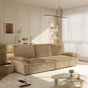 English Elm 94.5" King Convertible Sleeper Sofa Corduroy Upholstered Chaise Lounge Guest Room Bed Camel W1885S00309