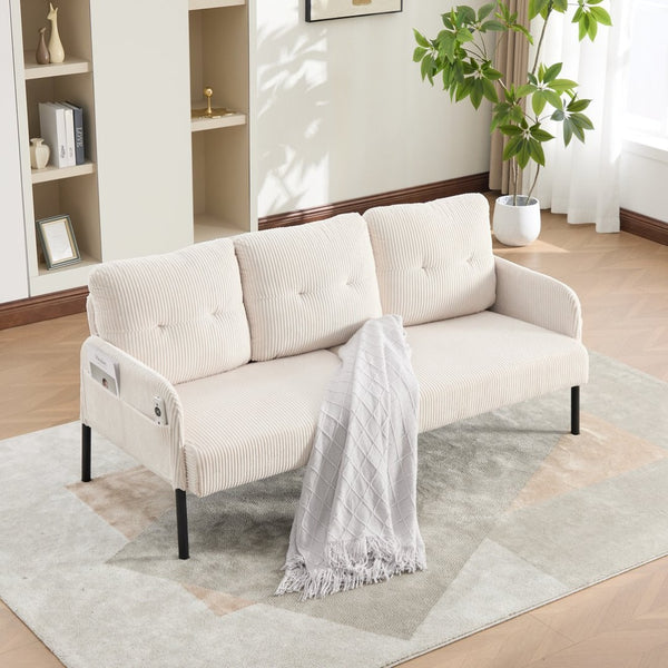 English Elm United We Win Corduroy Loveseat Plush Ergonomic Sofa with Spring Support Metal Legs Beige W1568P410043
