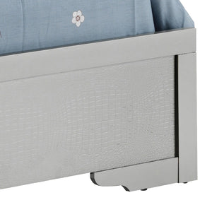 English Elm Lorana Twin Bed with Jeweled Tufted Headboard and LED Accents, Metallic Finish, Durable Wood Veneer Silver 80 L x 4 W x 8 H B078S00588