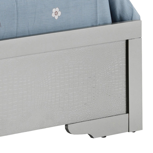 English Elm Lorana Twin Bed with Jeweled Tufted Headboard and LED Accents, Metallic Finish, Durable Wood Veneer Silver 80 L x 4 W x 8 H B078S00588