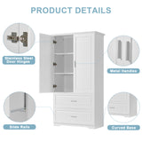 English Elm Tall Bathroom Storage Cabinet, Cabinet With Two Doors and Drawers, Adjustable Shelf, Mdf Board, White