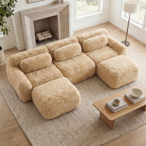 English Elm U-shaped Modular Sectional Sofa Plush Cloud Foam Boneless Build for Home Theater Lounging Light Khaki W714S01569