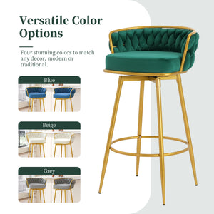 English Elm Christopher Knight Home® - Swivel Counter Height Bar Stools Set of 2 with 180° Turn, Hand-Woven Back, Gold Frame, Velvet Comfort Green N762P216979F