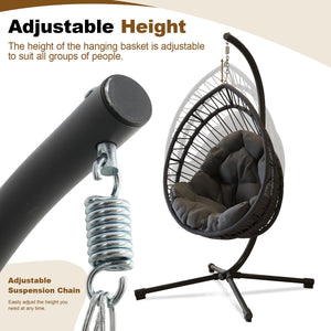 English Elm Outdoor Egg-shaped Hanging Chair with Stand - Cozy Cushioned Swing, Sturdy 350 lb Frame, Indoor/Patio Use Black+ Gray W2500P309742