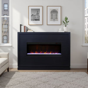 English Elm Riviera 64" Fireplace Mantel with 42" Electric Insert, Poplar & Okume Veneer, Bourbon Finish, Remote Control Black B108P364426