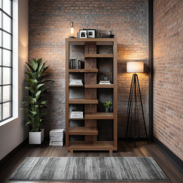English Elm Laurel Canyon 80" Bookcase — Oak solids & veneers, six alternating shelves, rustic-modern display piece ready Brown B108P292286