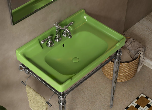 English Elm VICI 28" Ceramic Bathroom Basin in Green with 3 Pre-Drilled Holes, Overflow & Retro-Modern Charm W2615P306503
