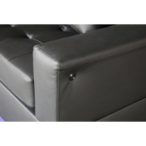 English Elm PVC Tufted Upholstered Sofa with LED Lights, USB Charging, Storage Console & Cupholders for Modern Living Room Comfort and Style B016S00048