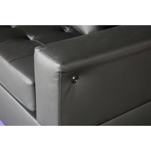 English Elm PVC Tufted Upholstered Sofa with LED Lights, USB Charging, Storage Console & Cupholders for Modern Living Room Comfort and Style B016S00048