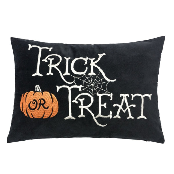 English Elm Trick Or Treat Halloween Lumbar Pillow – Plush Black Velvet Cushion With Charming Embroidery & Support B357P360661-GIGA