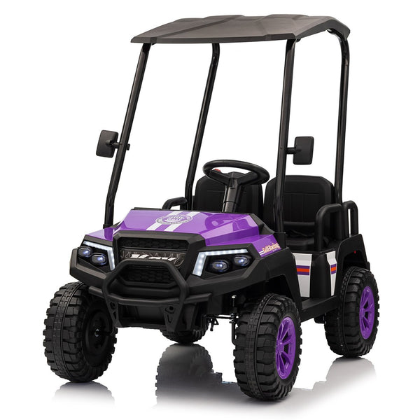 English Elm 24v Kids Electric Ride on Truck Four Seat All Wheel Drive Spring Suspension Sunshade Purple W1578P381255
