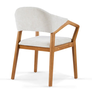 English Elm Indoor Chenille Upholstered Arm Dining Chairs Set of 2 with Bentwood Teak Frame N779P370761B