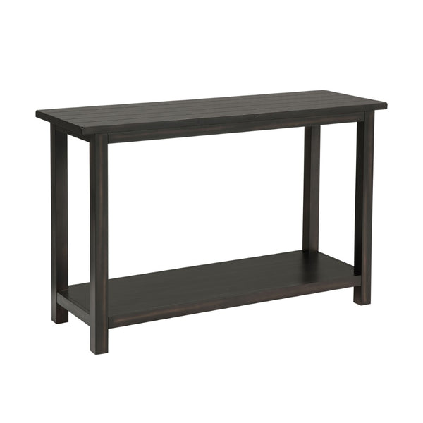 English Elm Wood Pine Console Table Weathered Farmhouse Finish with Open Shelf for Entryway Distressed Black B016P472898