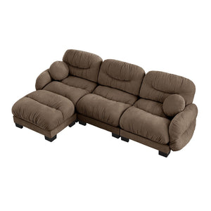 English Elm Pleated Chenille Sectional Sofa with Ergonomic Foam Sculptural Curved Armrests Living Room Brown W5656S00059